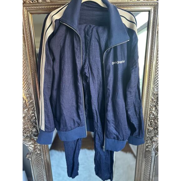 PALM ANGELS Classic Linen Logo Jacket In Navy Blue - Picture 6 of 10